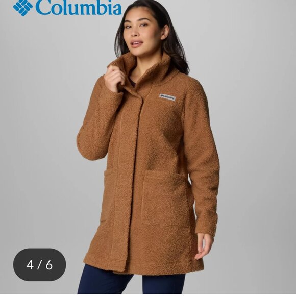 Columbia Panorama Long Jacket Women's SZ Small Camel Brown Sherpa Outdoor Warm - Picture 1 of 15